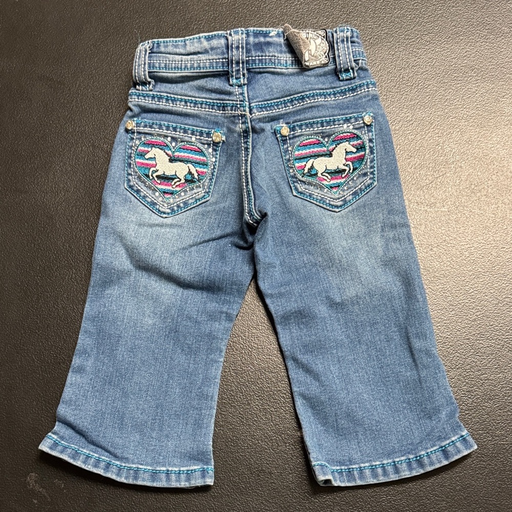 Girls Blue Denim Jeans with Embroidered Pony Heart Back Pockets